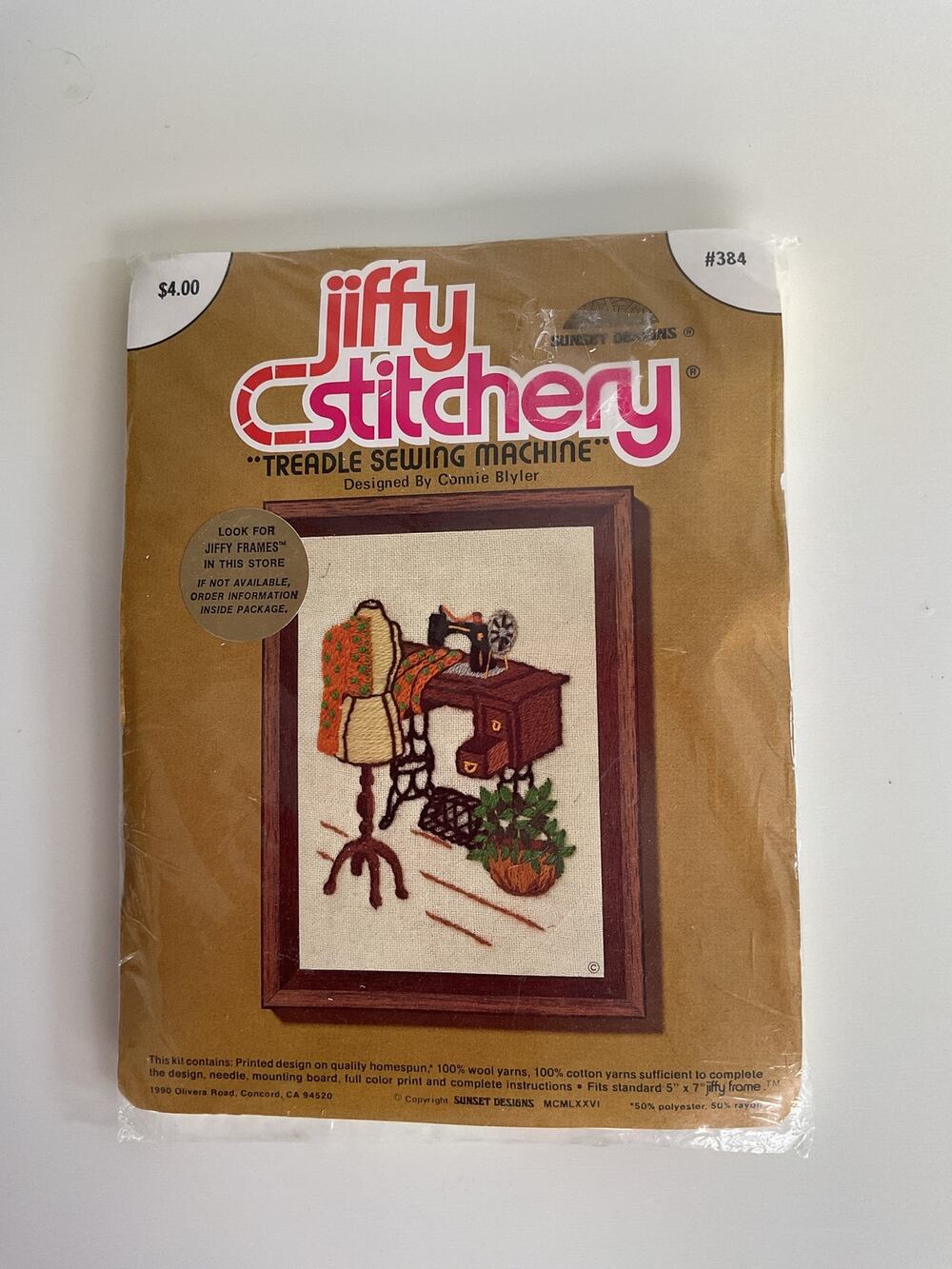 Vintage Needlecraft Kit Jiffy 384 Treadle Sewing Machine Stitchery Crewel NIP